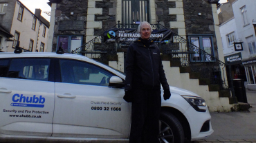 Keswick’s Deputy Mayor Cllr David Burn, outside Moot Hall, Keswick’s Market Square.